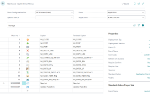 Warehouse Insight Device Menus