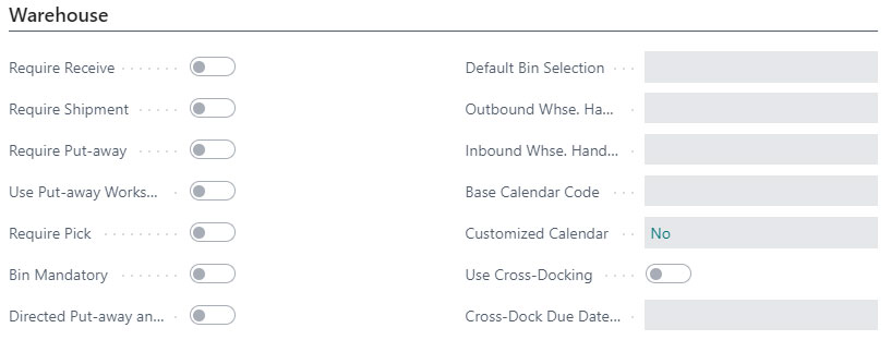 Business Central Warehouse Settings