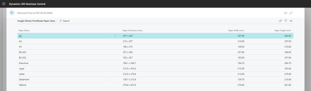 Insight Works PrintNode Paper Sizes