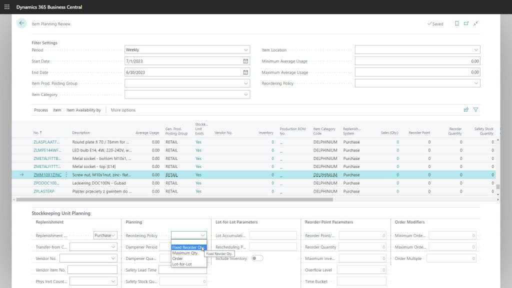 Item Planning Review for Business Central