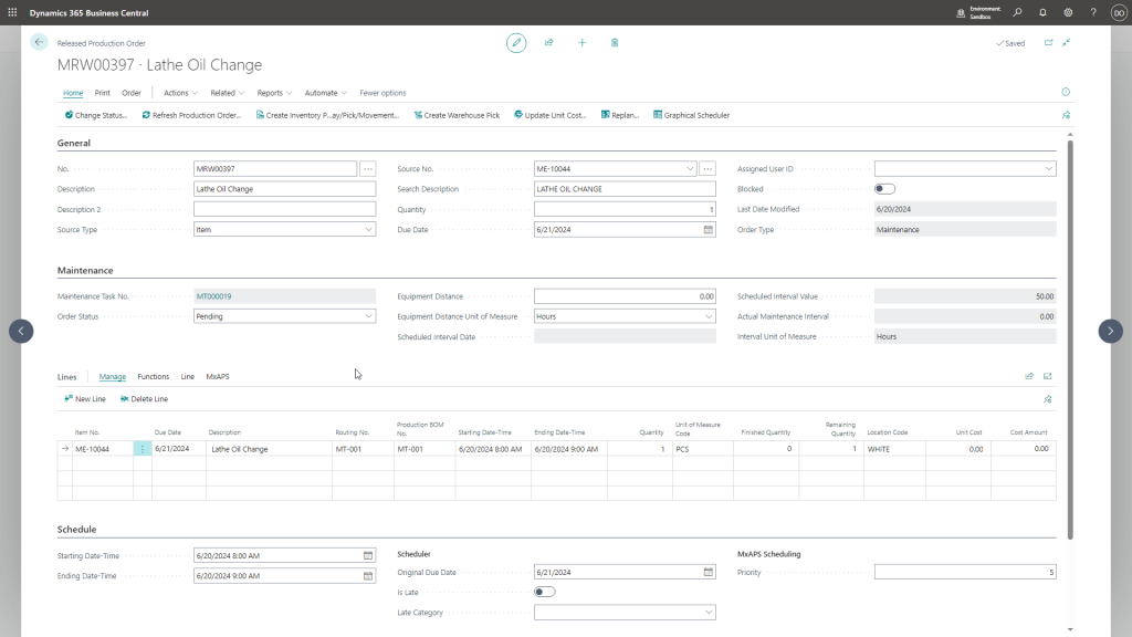 Maintenance Manager Order