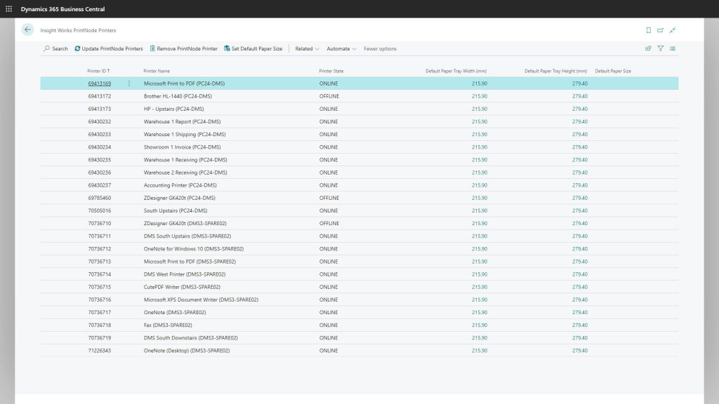 Insight Works PrintNode Printers List
