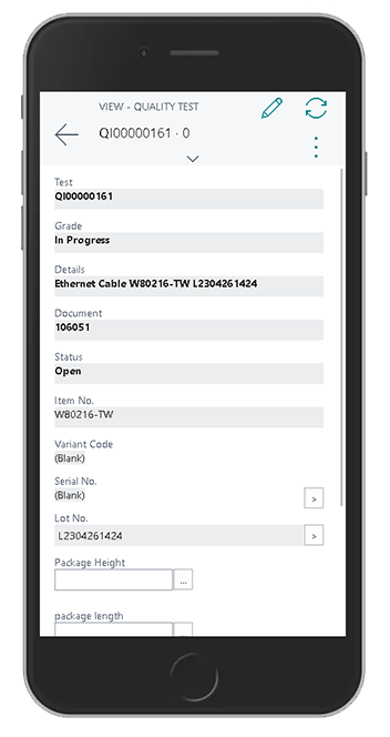 Conduct quality tests conveniently on your phone with the Quality Test on Phone feature in the Quality Inspector app by Insight Works, optimized for Business Central mobile clients.
