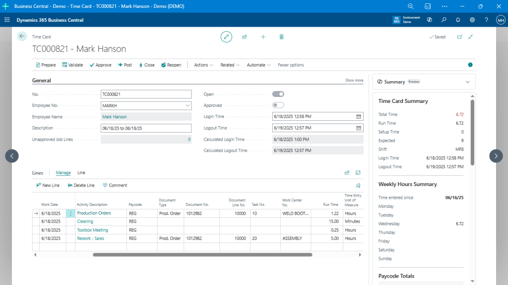 Shift vs. Actual Time Analysis